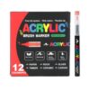 Acrylic Paint Markers - 12 Colors Brush Tip Non-Slip with Waterproof