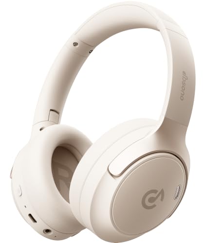 Active Noise Cancelling Headphones 120H Playtime Comfort Over-Ear Bluetooth Wireless Headphone with Multipoint Connection Transparency Mode Clear Calls For Work Travel Commute Daily Focus Almond White