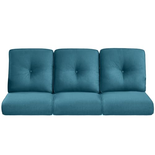 ACTREST Pop 22x25/22x24 Outdoor Cushions for Patio Couch Chairs Set of 3 - High Back Comfy Outside Seat Cushions for Wicker Rocker Glider Loveseat 3-Seater Sectional Sofa - Peacock Blue/Button
