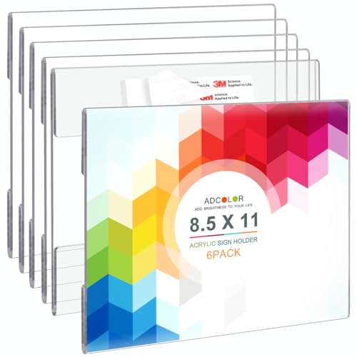 ADColor acrylic sign holder 8.5 x 11 wall mount - Horizontal 3 Pack, Clear Plastic Display Flyer Menu Document Paper Holder, Lucite Wall Signs Photo Display Frame with Adhesive for Office, Store, Restaurant
