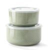 Adewnest Ceramic Nesting Bowls with Lid, Microwave Safe, Set of 2, Green
