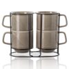 Adewnest Stackable Coffee Mugs with Rack, 13 oz, Grey