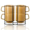 Adewnest Stackable Coffee Mugs with Rack, 13 oz, Mustard Yellow