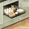 Adjustable Expandable Under Cabinet Storage Rack, Rustproof Carbon Steel Kitchen Organizer for Under Sink Pantry Countertop, Holds Dishes Spices Cookware