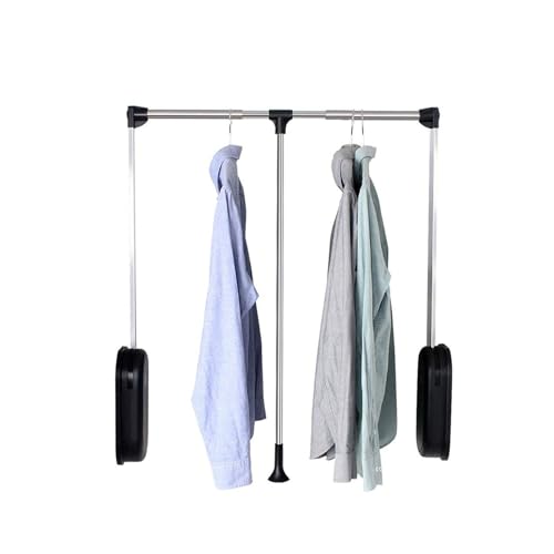 Adjustable Pull-Down Wardrobe Rail, Side-Mounted Clothes Organizer, Hydraulic Double-buffered Sliding System, 20kg Capacity, Space-Saving Design (51-66cm) for Efficient Storage