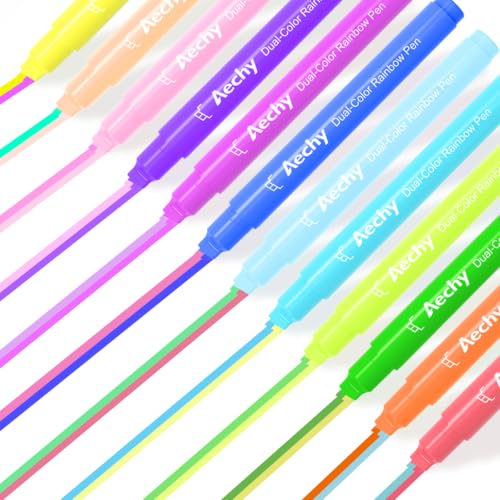 AECHY 12 Pack Dual Color Highlighter Pens, 2 Colors in 1 Chisel Tip Markers