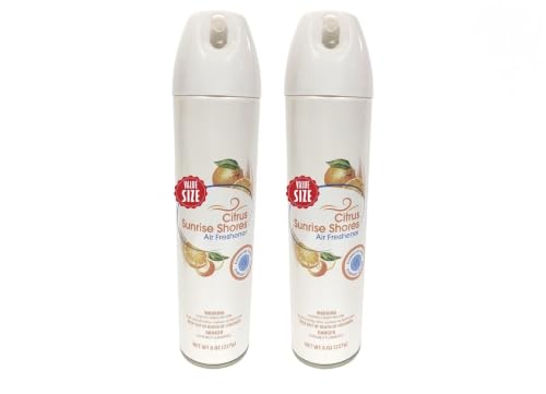 Aerosol Air Freshener Citrus Sunrise Shores Scent 8 oz – Long Lasting Odor Eliminator Spray for Home Bathroom Office, Fresh Citrus Room Spray, Instant Deodorizer, Easy Spray (Pack of 2)
