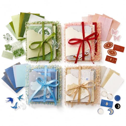 Aesthetic Journaling Supplies Kit, 4 Pack Mixed Media Ephemera Set for Junk Journal, Scrapbook, Collage, Card Making and DIY Crafts, Includes Specialty Paper, Decorative Mesh and Embellishments