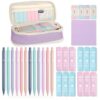 Aesthetic School Supplies with Cute Pencil Case, 12x Pastel Mechanical Pencils 0.5 & 0.7mm with 720x HB Leads, 4x Erasers and 1x Sticky Note, Suitable for Writing, Drafting Drawing Sketching(purple)