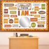 Affirmation Station Bulletin Board Set with 11in Mirror Motivational Posters Classroom Mirror Growth Mindset Decor I Am Positive Affirmation Accent Cutout for School Home Teacher Wall Supply(Fall)