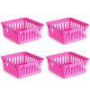 Affrolling 4 Pack Classroom Storage Baskets Mini Pink Plastic Organizer Baskets Back to School Supplies Storage Bins for Crayon Pencil Drawer, Desk, Home, Office, 5.3" L x 5.3" W x 2.4" H