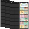 Affrolling 4 Pack Pocket Chart for Classroom 29.5 x 10 in 12+1 Pockets Hanging Wall File Organizer for Cards, Pictures, Class Management Educational Behavior Chart, Teacher Office Organization(Black)
