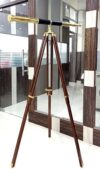 A Floor Standing Brass Leather Telescope Decorative Gift 39" Rustic Vintage Home Decor Gifts