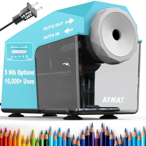 AFMAT Electric Pencil Sharpener, Fast & Hands-Free, 10K+ Uses, 5 Nibs, Fully Automatic Pencil Sharpener for Classroom, Heavy Duty Sharpeners for No.2/Jumbo/Colored Pencils (φ6.5-10.5mm) US Plug(120V)