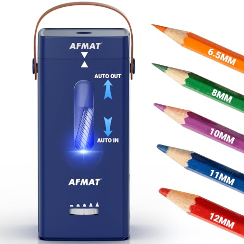 AFMAT Electric Pencil Sharpener, Fully Automatic Pencil Sharpener, Auto in & Out, Rechargeable Hands-Free Sharpeners for Jumbo & Colored Pencils (6.5-12mm), Portable for Home/Classroom/Office PSC6