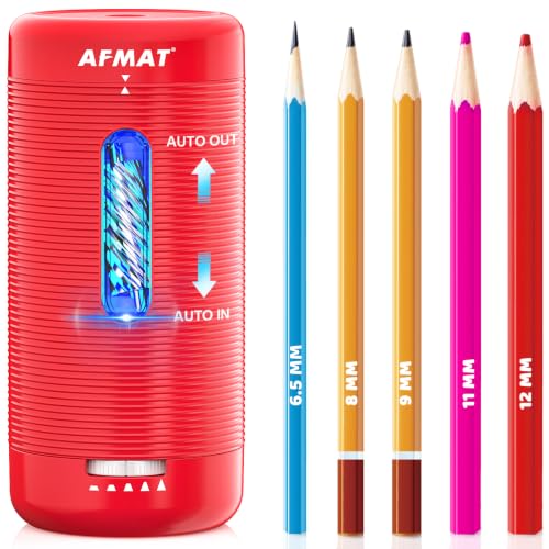 AFMAT Electric Pencil Sharpener, Fully Automatic Pencil Sharpener, Auto in & Out, Rechargeable Hands-Free Sharpeners for Jumbo & Colored Pencils (6.5-12mm), Portable for Home/Classroom/Office PSC2