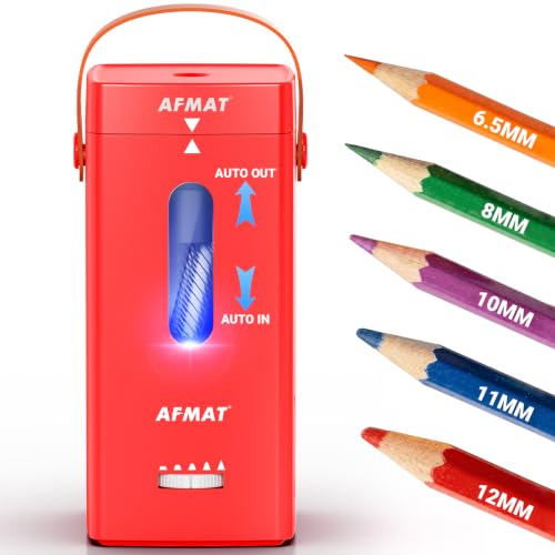 AFMAT Electric Pencil Sharpener, Fully Automatic Pencil Sharpener, Auto in & Out, Rechargeable Hands-Free Sharpeners for Jumbo & Colored Pencils (6.5-12mm), Portable for Home/Classroom/Office PSC6