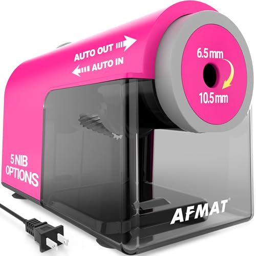 AFMAT Electric Pencil Sharpener, Fully Automatic Pencil Sharpener for 6.5-10.5mm No.2/Jumbo/Colored Pencils, Auto in & Out, 5 Sharpness Modes, 10000+ Sharpenings for Classroom Home Office, PSC5(Pink)