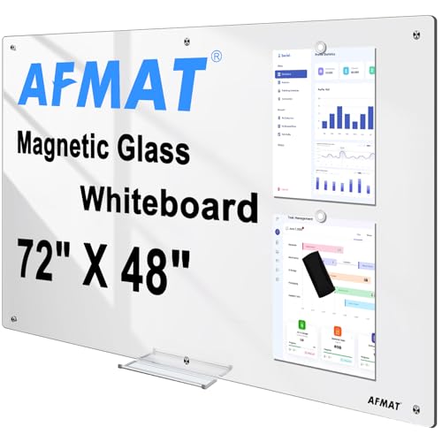 AFMAT Magnetic Glass Dry Erase Board, 72" x 48" Glass Wall Mounted White Board, 4mm Tempered Glass w/Strong Magnetic Surface, Large Frameless Whiteboard for Office, Home, School