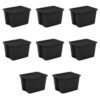 AFOLKMZ 18 Gallon Gray Plastic Storage Totes With Deep Recessed Snap-On Lids And Textured Integrated Handles, Secure Stackable Containers(Black-8Pack)