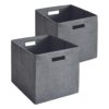 AFOLKMZ Deep Foldable Textured Fabric Cube Storage Bins With Built-In Carry Handles, Soft Blue Organizer Baskets, 2 Pack(Fabric-Grey)