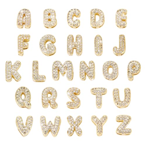 AHANDMAKER 26Pcs 18K Gold Plated Brass Letter Beads, Micro Pave Cubic Zirconia A-Z Alphabet Spacer Bead Shiny Initial Loose Beads for Jewelry Making Necklaces Bracelets Keychains DIY Crafts Gifts