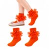 AHDSGJH Little Girls Ruffle Frilly Bow Socks Orange 4-6Y 1 Pair