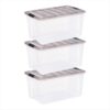 AHDWTTRGS 3 Pack 72 QT Clear Stackable Storage Totes, Heavy Duty Plastic Bins with Gray Latching Lids & Built-In Handles, 40LB Load Rectangular Containers for Garage, Closet, Office, Moving Storage