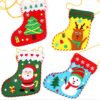 Ahgsup Christmas Bag Craft Kit, Christmas Sock Shape Bag, Non Woven Felt Sewing Set with Stickers, 4 Kits, 20 cm*17.5 cm, DIY Crafts for Kids and Family (Colorful)