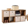 AHSYDVDF Warm Walnut 8-Cube Bookcase, Mixed Open & Closed Back Freestanding Bookshelf, Dual-Use Vertical & Horizontal Modular Particle Board Book Storage Cabinet for Home Office Playroom Living Room