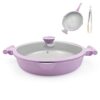AIKENBBKK Ceramic Frying Pan with Lid, 14 Inch Saute Pan, Non Stick Frying Pans, 2-In-1 Large Cooking Pan, Nonstick Skillet, Compatible with All Stoves, PTFE & PFOA Free, Purple