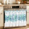 aimarisz Spring Plants Oven Skirt Curtain, Green Eucalyptus Leaves Tie Top Tier Curtains Stove Dishwasher Skirt Small Window Drapes for Kitchen Bathroom Cafe 30"x21.5"
