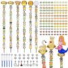 AIPRIDY DIY Crystal Beaded Fairy Wand Garden Stakes Kit, Colorful Decorative Wands with Assembly Guide, 12 or 10 Inch Threaded Rods,Outdoor Garden Decoration Set (158, Lenmon+Hybrid Top)