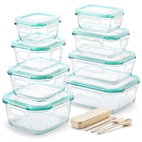 AISOON 16 Pcs (pack of 8) Glass Food Storage Containers with Lids, Meal Prep Containers,Leak Proof, Dishwasher Safe Glass Food,Oven/Microwave/Freezer Safe((8 Lids & 8 Containers)