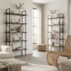 Alaterre 5 Tier Bookshelf w/Rustic Etagere Wooden Shelves Set of 2, Brown