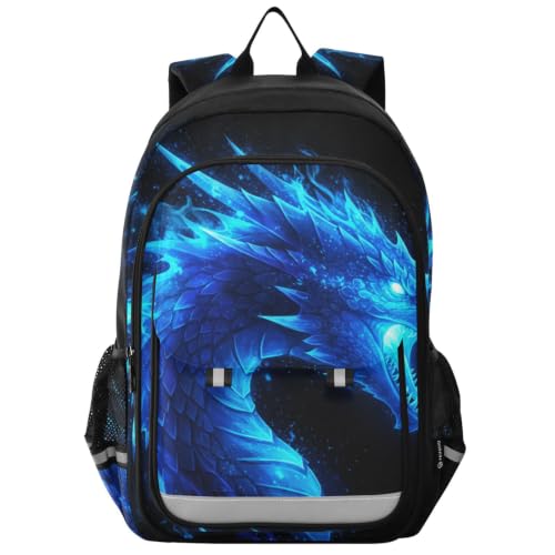 ALAZA Abstract Blue Fiery Dragon Black School Backpacks for Girls Boys Kids Middle High Schoolbag Lightweight Bookbag Large Capacity Multiple Pockets Laptop Backpack for Women Men