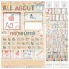 All About Letter Chart with Pocket Alphabet Learning Chart with ABC Flash Cards Boho Back to School Decorations for Letter of the Day Week Activity Classroom Home School Decor Teacher Supplies