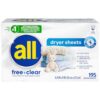 all free clear Fabric Softener Dryer Sheets for Sensitive Skin, 195 Count (Pack of 6)