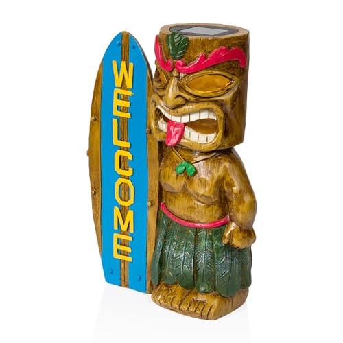 Alpine Corporation SLL2612SLR-HH Solar-Powered Tiki Statue with Lights, Solar Tropical Tiki Garden Statue, 12" H, Multicolor