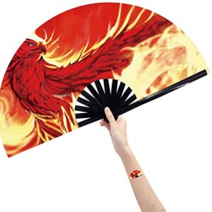 Amajiji Large Folding Hand Rave Fan Popping Fan for Line Dancing Clacking Fans for Dance,Party,Decoration,Festival (Firehawk)