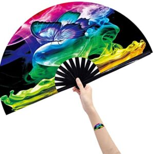 Amajiji Large Folding Hand Rave Fan Popping Fan for Line Dancing Clacking Fans for Dance,Party,Decoration,Festival (Butterfly Dream)