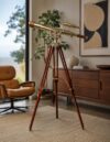 A Maritime Anchor Master Telescope Double Barrel Adjustable Wooden Tripod Royal Educational Telescopes Shiny Finish Brown Leather Nautical Home Decor & Office