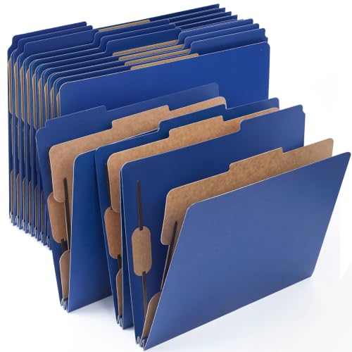 AmazingSpark 12 Pack Dark Blue Classification Folders Letter Size, 1 Divider, 1/3-cut Tab, File Folders with Fasteners, Prongs, Expanding File Organizer Bulk for Office Employee, Coworker, Staff
