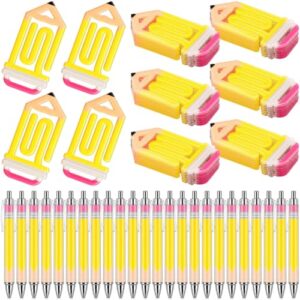 AmazingSpark 24 Sets Back to School Teacher Appreciation Gifts Bulk, Jumbo Acrylic Paper Clips&Ballpoint Pens, Cute Paperclip Bookmarks for First Day of School, Office Stationery Supplies (Pencil-b)