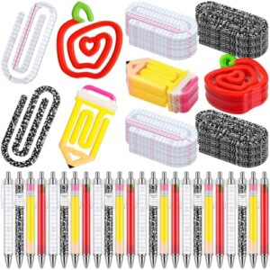 AmazingSpark 24 Sets Back to School Teacher Appreciation Gifts Bulk, Jumbo Acrylic Paper Clips&Ballpoint Pens, Cute Paperclip Bookmarks for First Day of School, Office Stationery Supplies (Mixed)