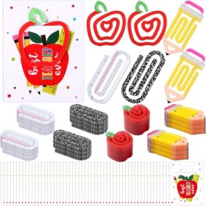 AmazingSpark 36 Set Back to School Teacher Gifts Jumbo Acrylic Paper Clips with Cards Sunday Appreciation Day Operation Paperclip Bookmark Classroom Supplies (Apple Mixed Styles,Teacher Gift)