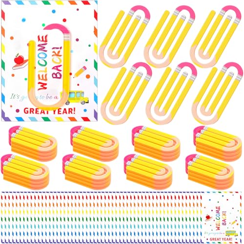 AmazingSpark 36 Set Back to School Teacher Gifts Jumbo Acrylic Paper Clips with Cards Sunday Appreciation Day Operation Paperclip Bookmark Classroom Supplies (Pencil Style,Back School)