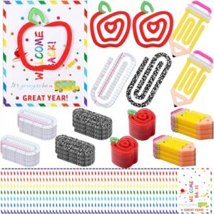 AmazingSpark 36 Set Back to School Teacher Gifts Jumbo Acrylic Paper Clips with Cards Sunday Appreciation Day Operation Paperclip Bookmark Classroom Supplies (Apple Mixed Styles,Back School)