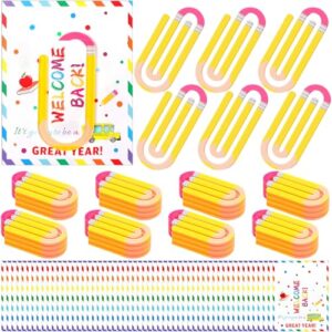 AmazingSpark 48 Set Back to School Teacher Gifts Jumbo Acrylic Paper Clips with Cards Sunday Appreciation Day Operation Paperclip Bookmark Classroom Supplies (Pencil Style,Back School)