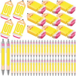 AmazingSpark 48 Sets Back to School Teacher Appreciation Gifts Bulk, Jumbo Acrylic Paper Clips&Ballpoint Pens, Cute Paperclip Bookmarks for First Day of School, Office Stationery Supplies (Pencil-b)